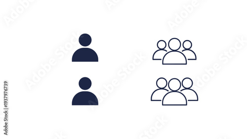 Versatile set of user and group profile icons in various solid and outline styles, ideal for applications and website design.