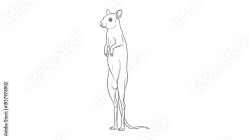 Wallaby Sketch: A minimalist black-and-white sketch of a wallaby in a standing pose, its slender form capturing the essence of the animal's unique silhouette.