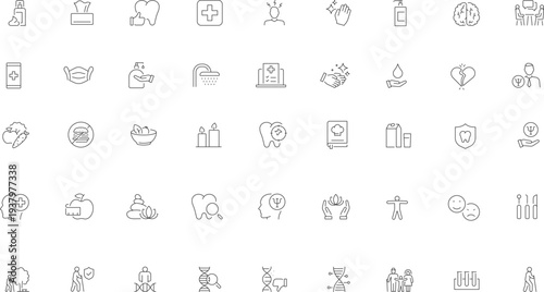 Digital healthcare outline icon set for telemedicine, patient monitoring, medical analytics, secure records, appointments, prescription, microchip technology, editable  Vector illustration.