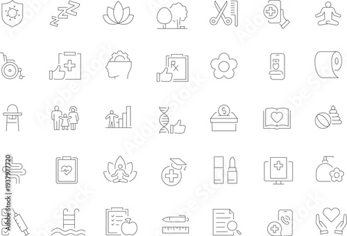 Digital healthcare outline icon set for telemedicine, patient monitoring, medical analytics, secure records, appointments, prescription, microchip technology, editable  Vector illustration.