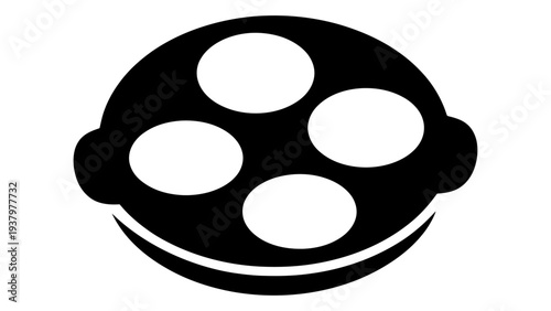 Nonstick appam pan with three molds for cooking traditional round rice cakes or small pancakes isolated on white backgro