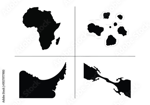World continents and islands map shapes africa europe asia americas oceania archipelago
