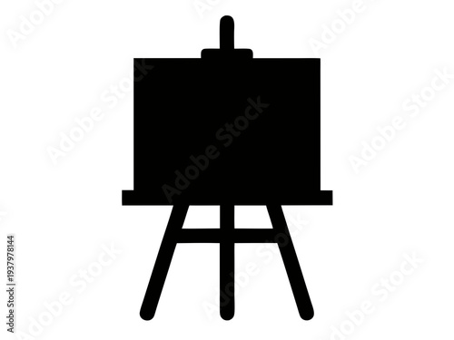minimal black artist easel with blank canvas silhouette, simple flat vector icon