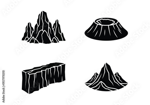 Crater mountain and steep cliff landscape elements for topographical map design and games