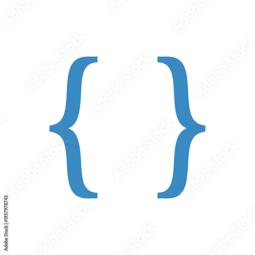 Elegant blue curly braces vector illustration representing coding syntax, data structures, and mathematical sets, perfect for software development and educational graphic design