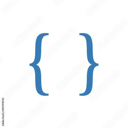 A pair of blue curly braces or curly brackets on a white background, symbolizing code or programming