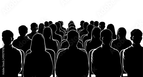 Silhouetted Crowd of People Standing Together.