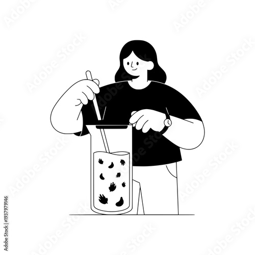 Minimalist line art infusion graphic or Line art beverage creation illustration