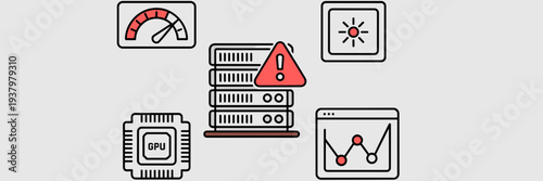 IT infrastructure limitation icon sheet – Suitable for data center risk assessment, server performance tracking, or technical support materials.