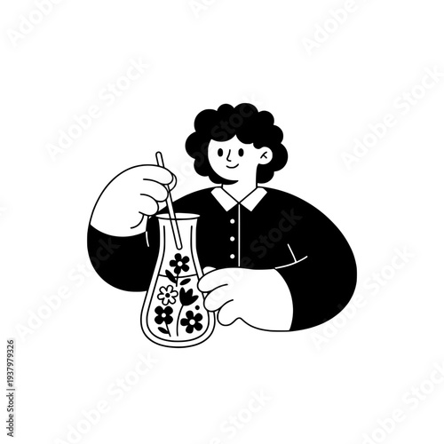 Botanical Illustration Overlay with Floral Infusion or Minimalist Illustration Clipart with a Botanical Beverage