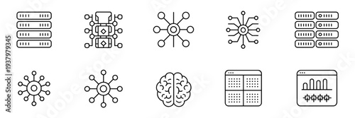 AI supercluster and hyperscale data center icons – Ideal for artificial intelligence research, high-performance computing, or IT news.