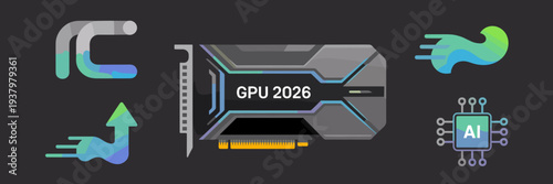 Next gen GPU and liquid cooling icons – Ideal for hardware innovation blogs, gaming PC marketing, or AI chip technology content.