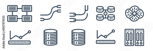 Supercomputer cooling and storage array icons – Ideal for advanced computing research, hardware engineering, or tech infographics.