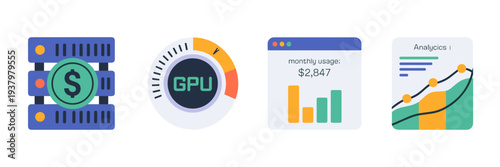 GPU billing and cloud cost analytics icons – Ideal for SaaS financial dashboards, cloud usage reports, or AI startup planning.