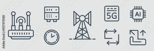 IoT device and real time processing icons – Perfect for low latency tech news, 5G infrastructure slides, or hardware UI kits.