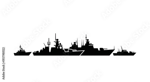 Fleet of Naval Warships at Sea.