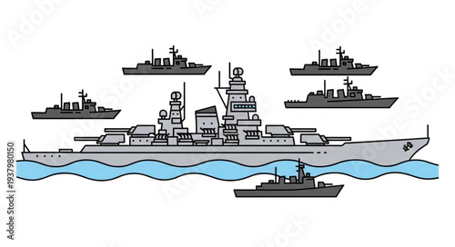 Fleet of Warships at Sea.