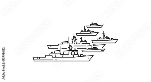 Fleet of Warships Illustration Outline.