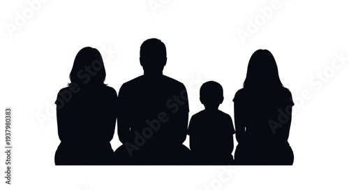 Family Silhouette Sitting Together Backs.