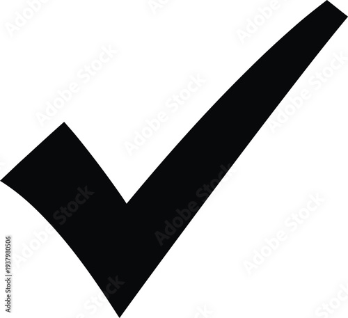 A large black checkmark on a white background