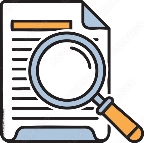 A magnifying glass over a document icon for search and investigation purposes in a simple graphic design