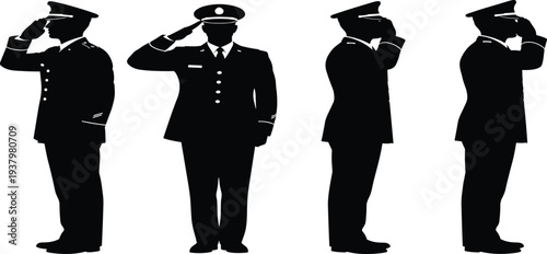 Collection of military officer silhouettes set and soldier saluting icons for memorial day veterans celebration design isolated vector illustrations on white background