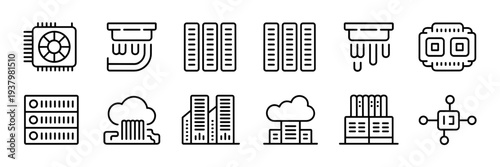 AI training infrastructure thin line icons – Suitable for deep learning articles, software interfaces, or computer science media.