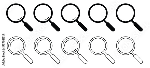 Magnifying Glass Icon Set, Line and Flat Style Search Symbol Collection Isolated on Transparent Background