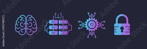 Futuristic neural brain and automation icons – Great for AI innovation articles, digital transformation, or modern tech UI.