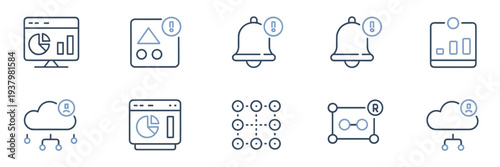Professional AI agent and cloud server icons – Ideal for metric dashboards, notification systems, or enterprise software marketing.