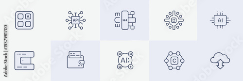 AI marketplace and cloud integration icons – Perfect for digital transformation, API documentation, or tech apps.