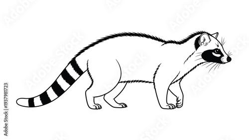 Raccoon Silhouette: A sleek, black and white silhouette of a raccoon, showcasing its distinctive striped tail and masked face.