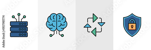 Cloud automation and AI server icons – Great for network security, data flow, or IT services.