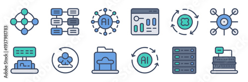 Professional ML platform and server icons – Ideal for digital interfaces, technical documentation, or big data.