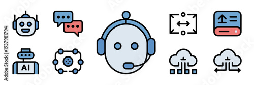 AI chatbot and customer support icons – Perfect for virtual assistants, help desk software, or automation.