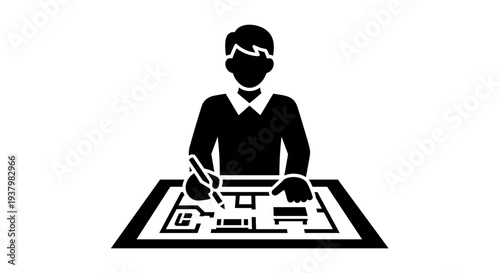 Architect Working on Blueprint Design.