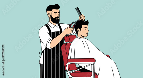 Barber Cutting Male Customer Hair.