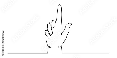 Index finger raised stop one line art, hand-drawn attention warning danger signal, prohibition hand palm gesture message symbol, no don't continuous drawing contour gesture outline. Editable stroke. I
