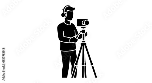Cameraman Recording Video on Tripod.