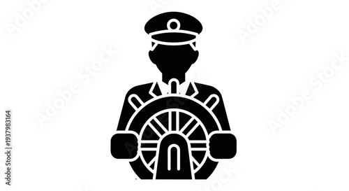 Captain at Ship Wheel Illustration 1.