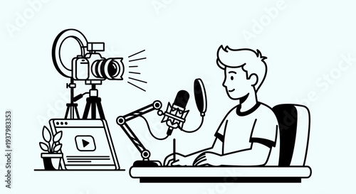 Man Recording Video Content Online.