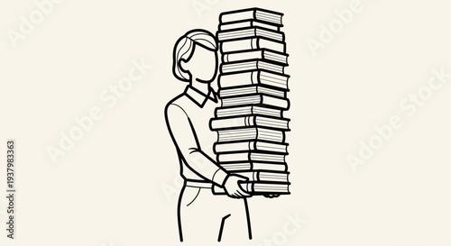 Man Carrying a Large Stack Books.