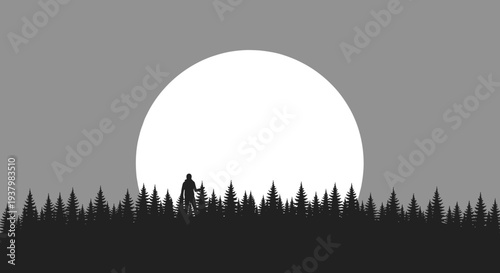 Silhouette of Trees Against Full Moon.