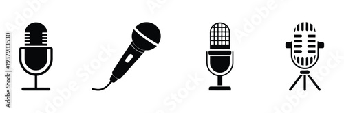 Microphone Icon Set, Audio Recording and Broadcast Mic Icons for Media, Music and Communication Design