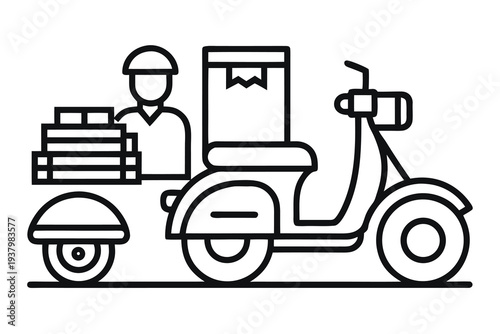 Delivery boy icon with a motorbike food box for delivery service uses vector art illustration