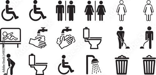 Restroom and toilet symbols for accessibility and hygiene