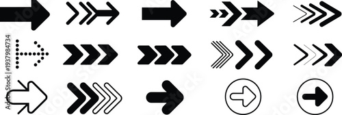 Collection of black and white arrow icons in various styles and directions Keywords: arrow, direction, symbol, icon, pointer