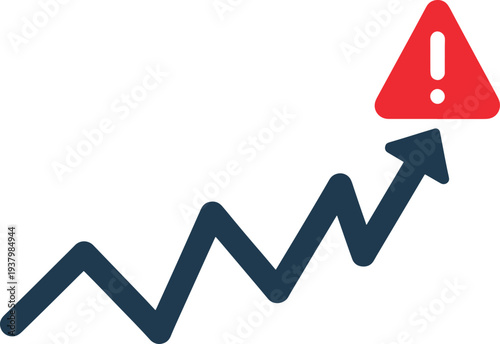 Rising arrow line graph with red warning triangle alert icon sign