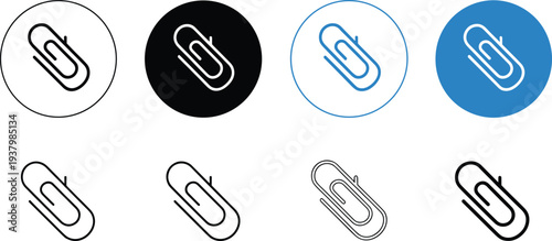 Eight Paper Clip Icons In Various Styles And Colors fastener stationery