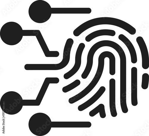 Digital fingerprint scan biometric security technology identity authentication cyber protection system icon isolated flat vector illustration design